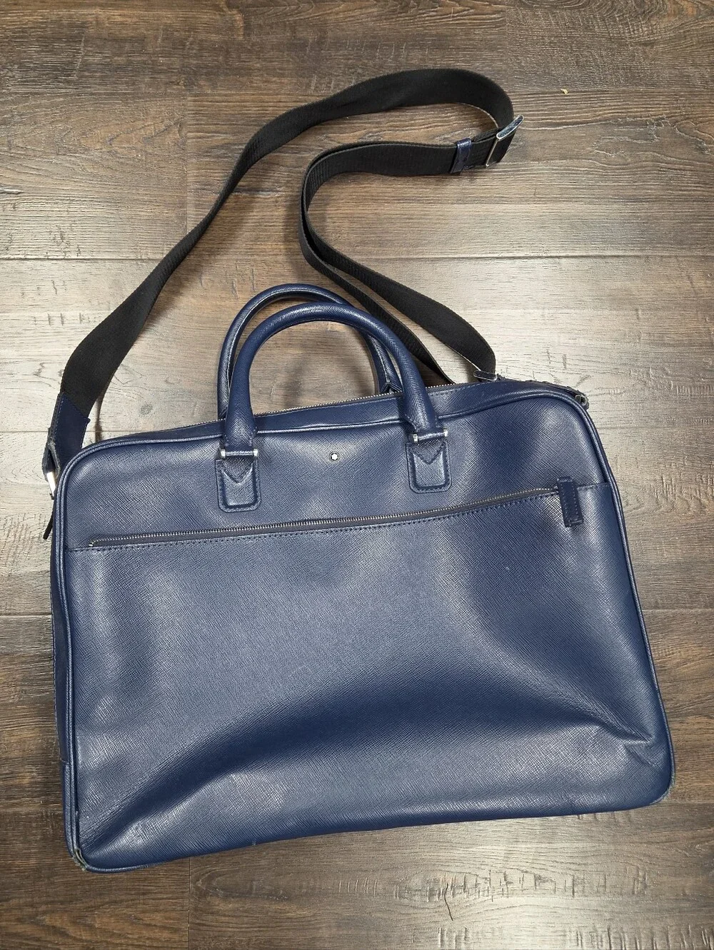 Montblanc Sartorial Large Leather Briefcase Double Zip Document Case Blue Navy